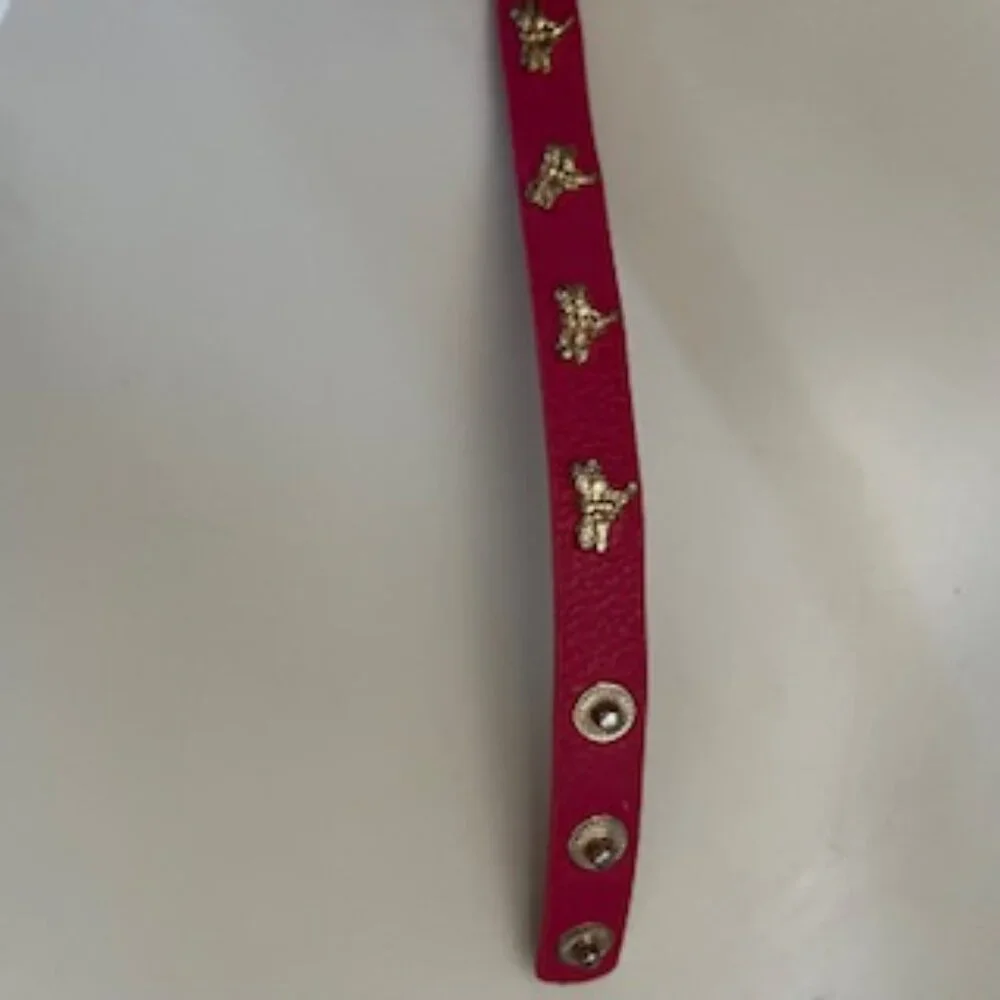 🧡3/15 Red Faux Leather Double Wrap Adjustable Bracelet with Gold Dragonflies